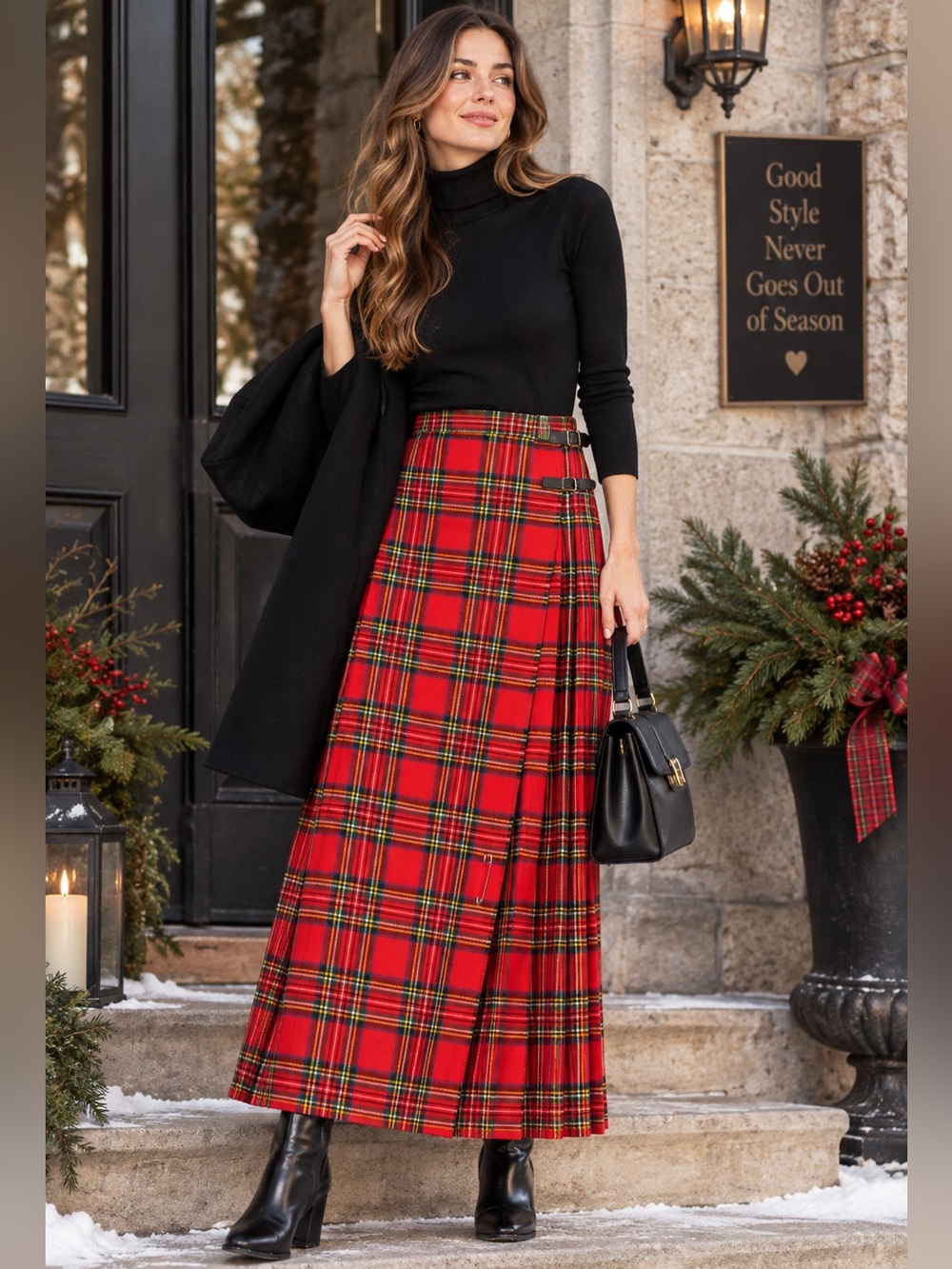 Julius London vintage accordion pleated tartan maxi skirt Royal Stewart